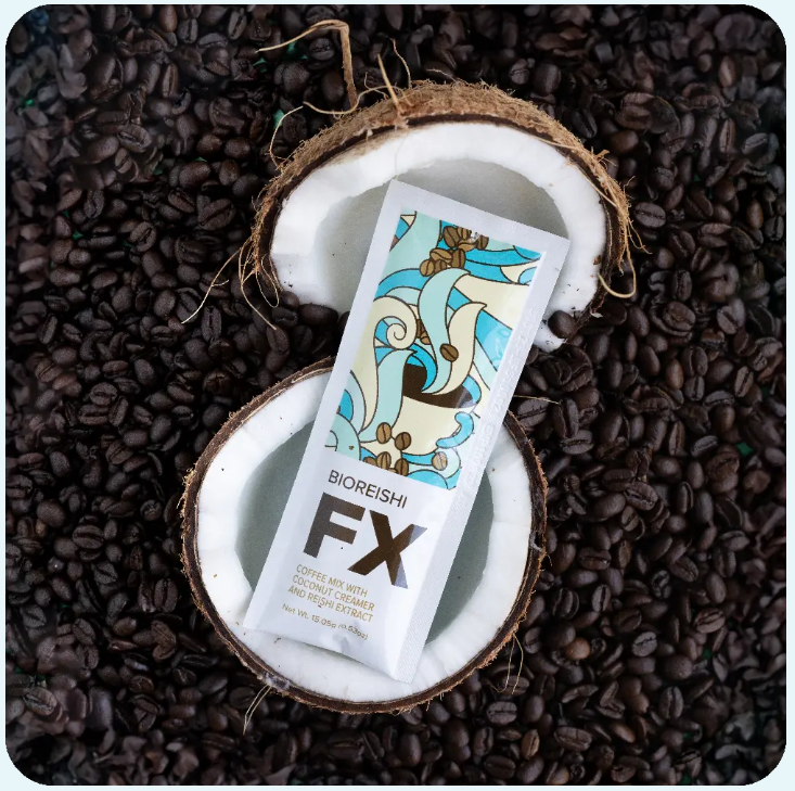 BioReishi FX instant coffee packet in coconut