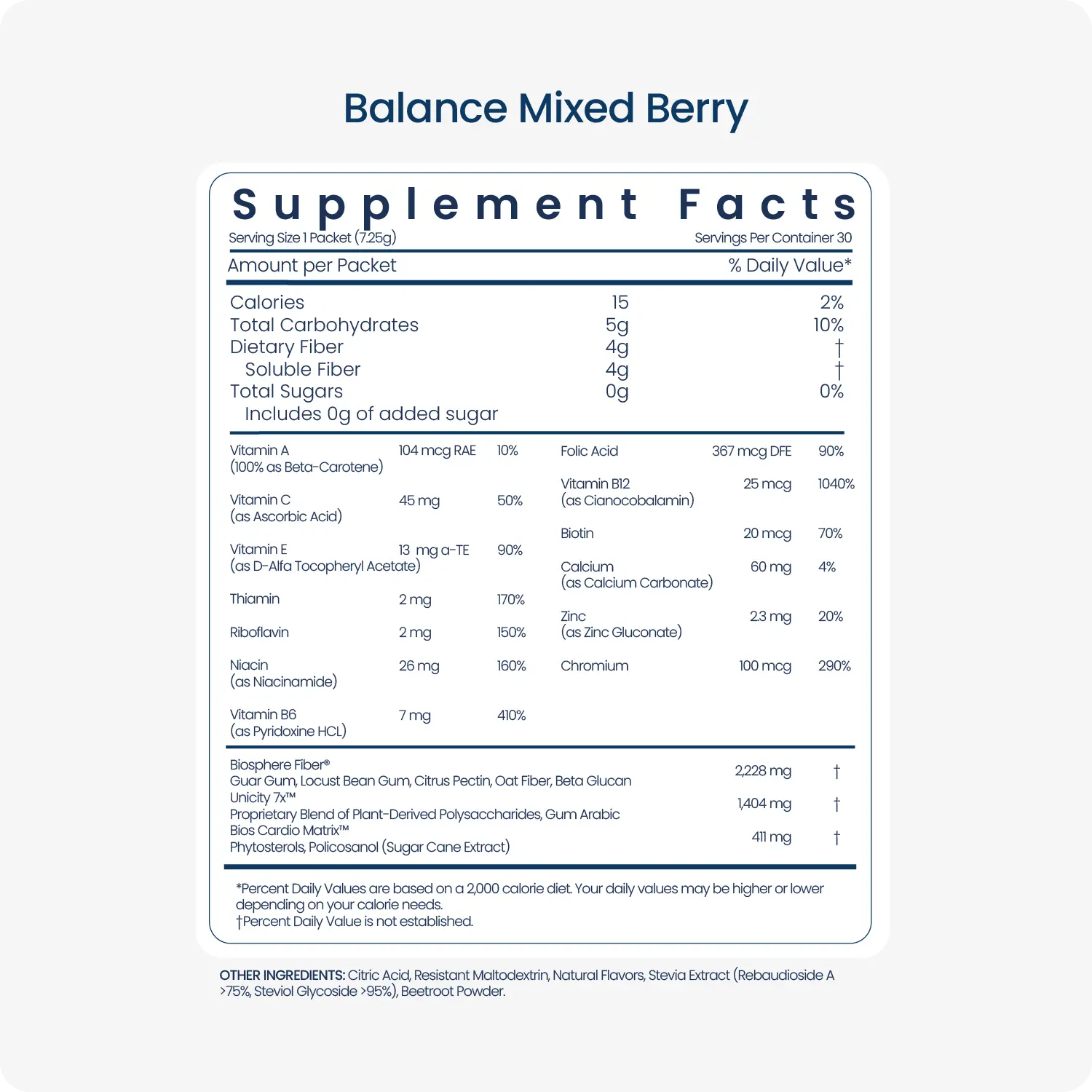 Mixed Berry Balance - supplement facts