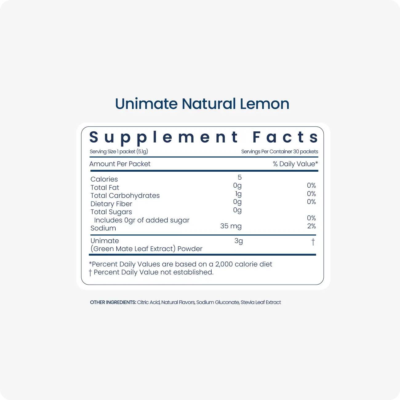 Unimate Natural Lemon - supplement facts