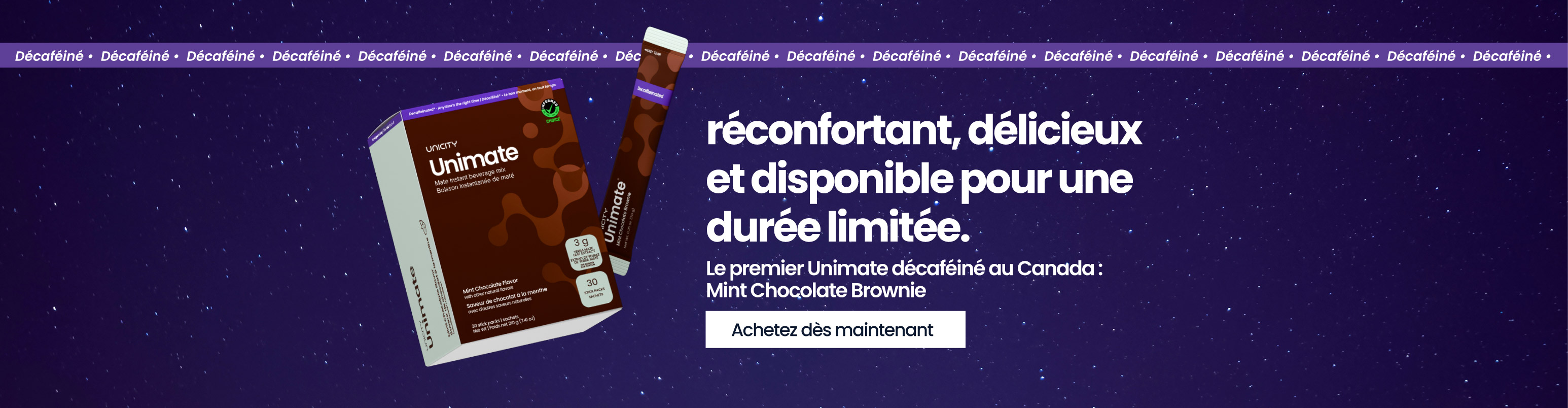Unimate Mint Chocolate Brownie décaféiné, disponible pour une durée limitée.