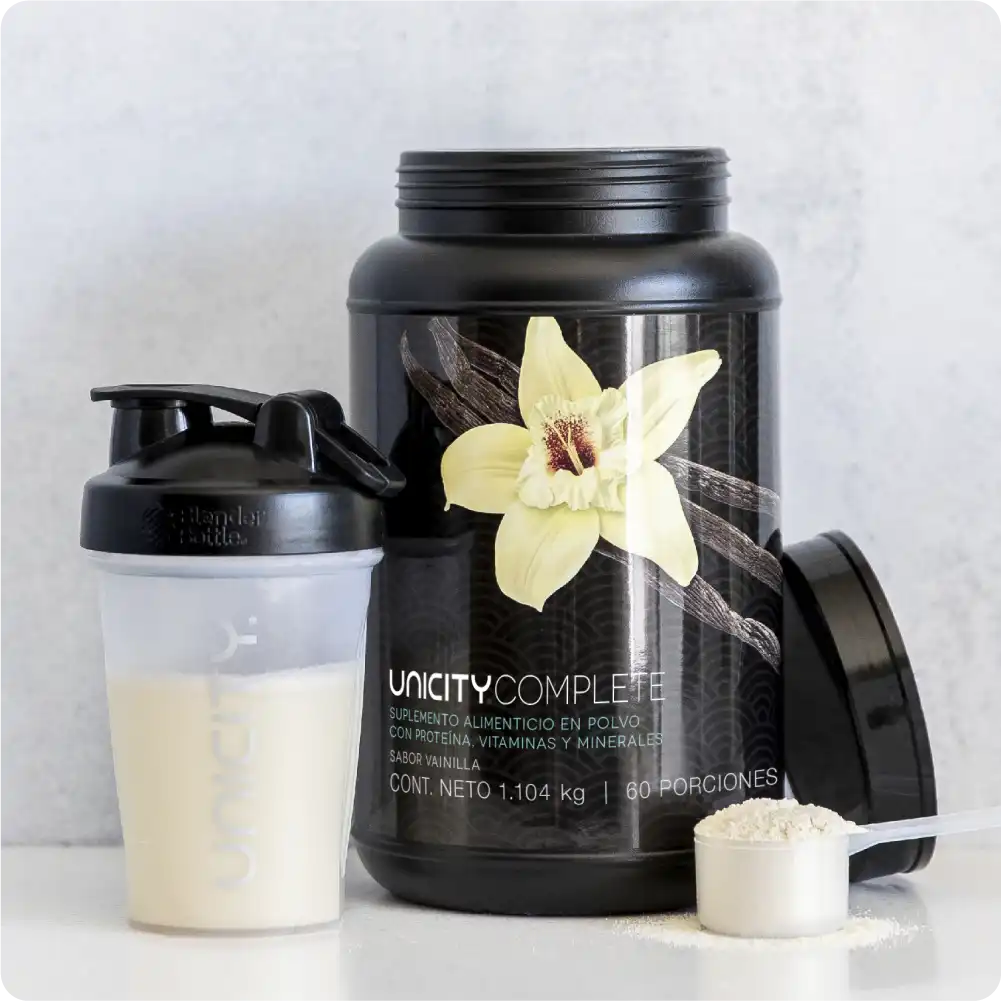 Complete vanilla next to Unicity's BlenderBottle