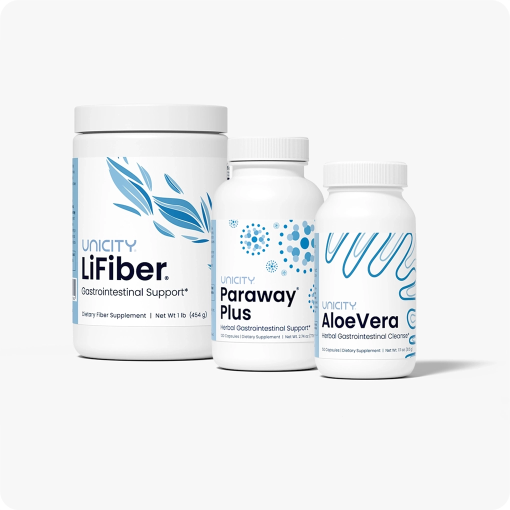 Unicity Cleanse 30-day detox box for digestive health, toxin elimination, and microbiome support