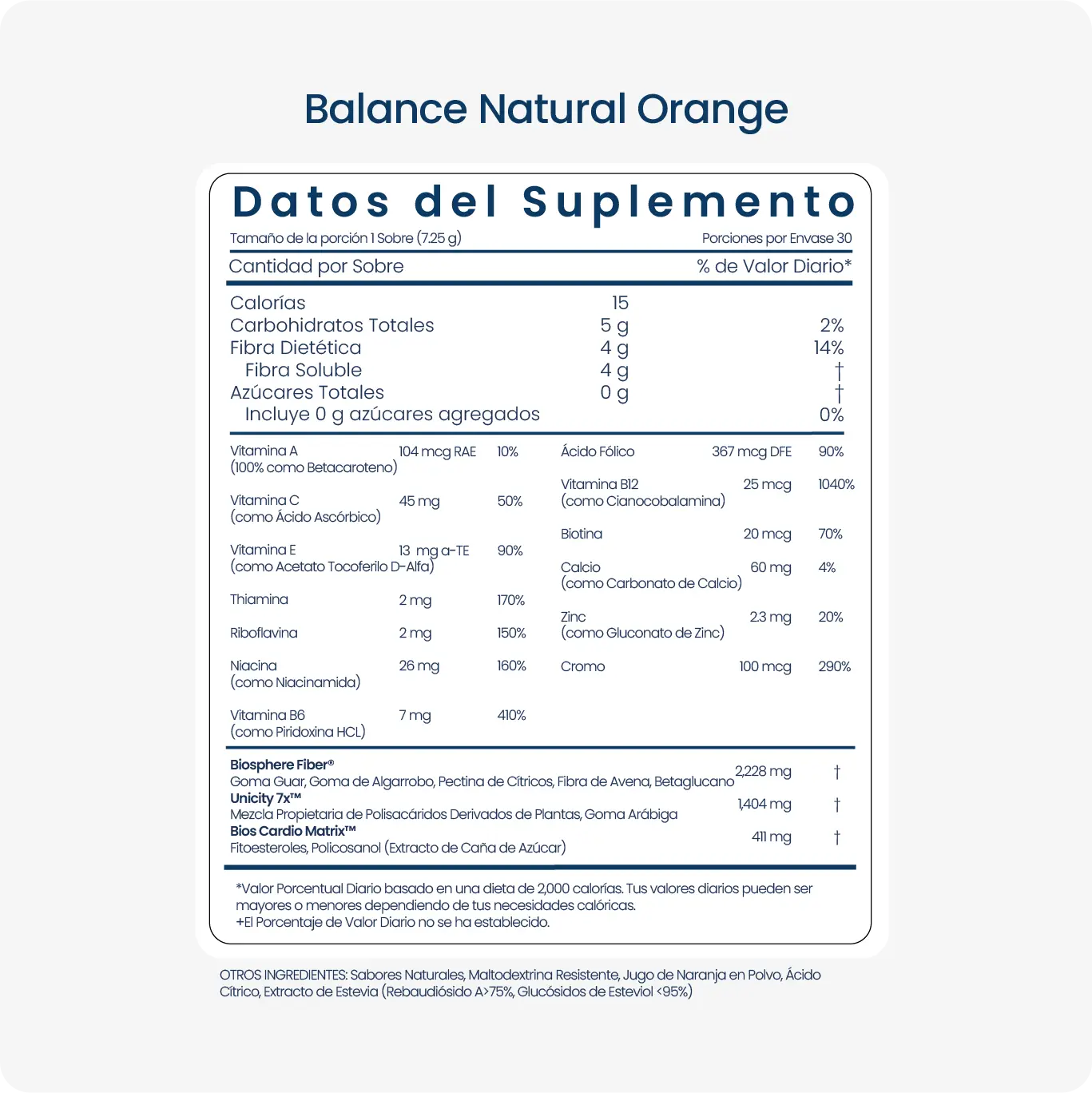 Natural Orange Balance - datos del suplemento