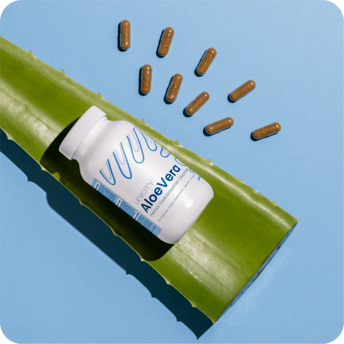 Cápsulas de Aloe Vera dispuestas