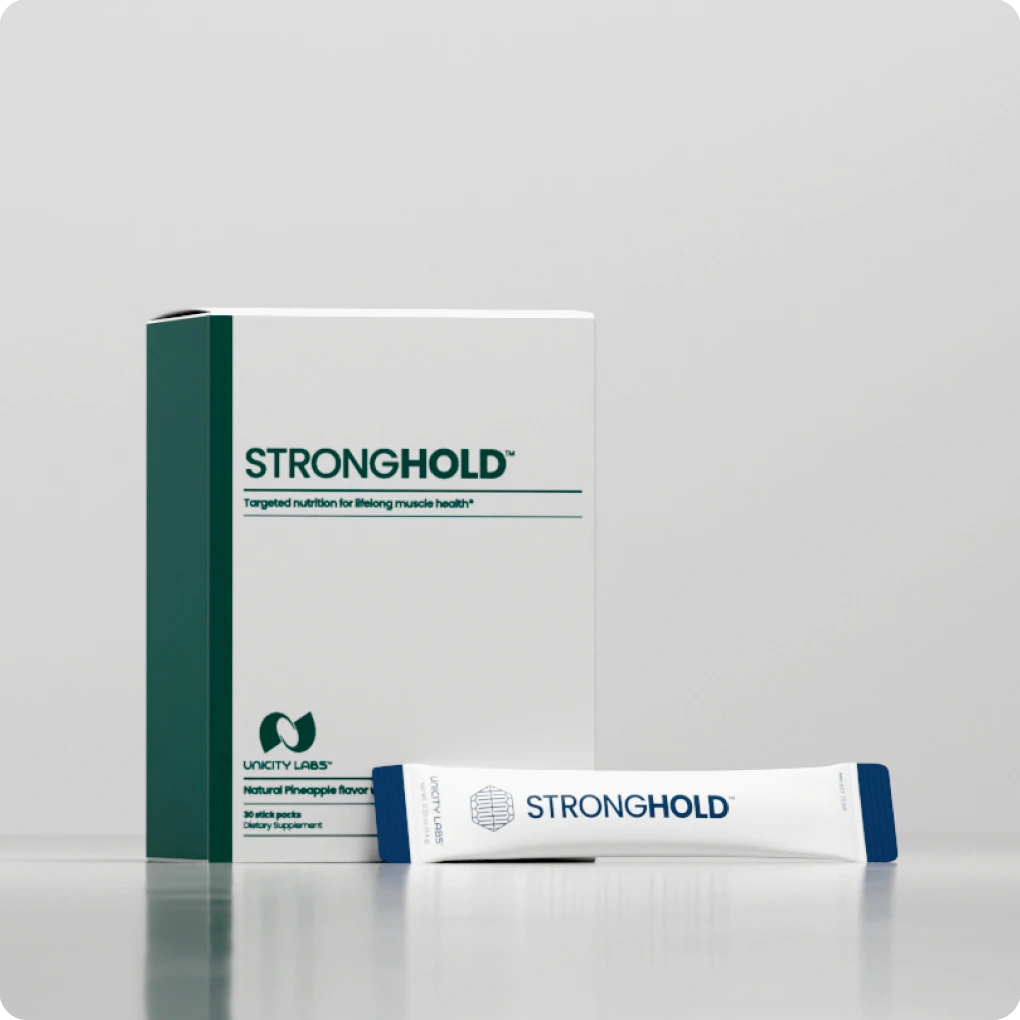 Stick pack of STRONGHOLD by Unicity next to box