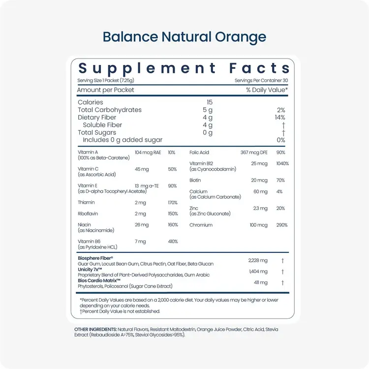 Unicity Balance Natural Orange - supplement facts